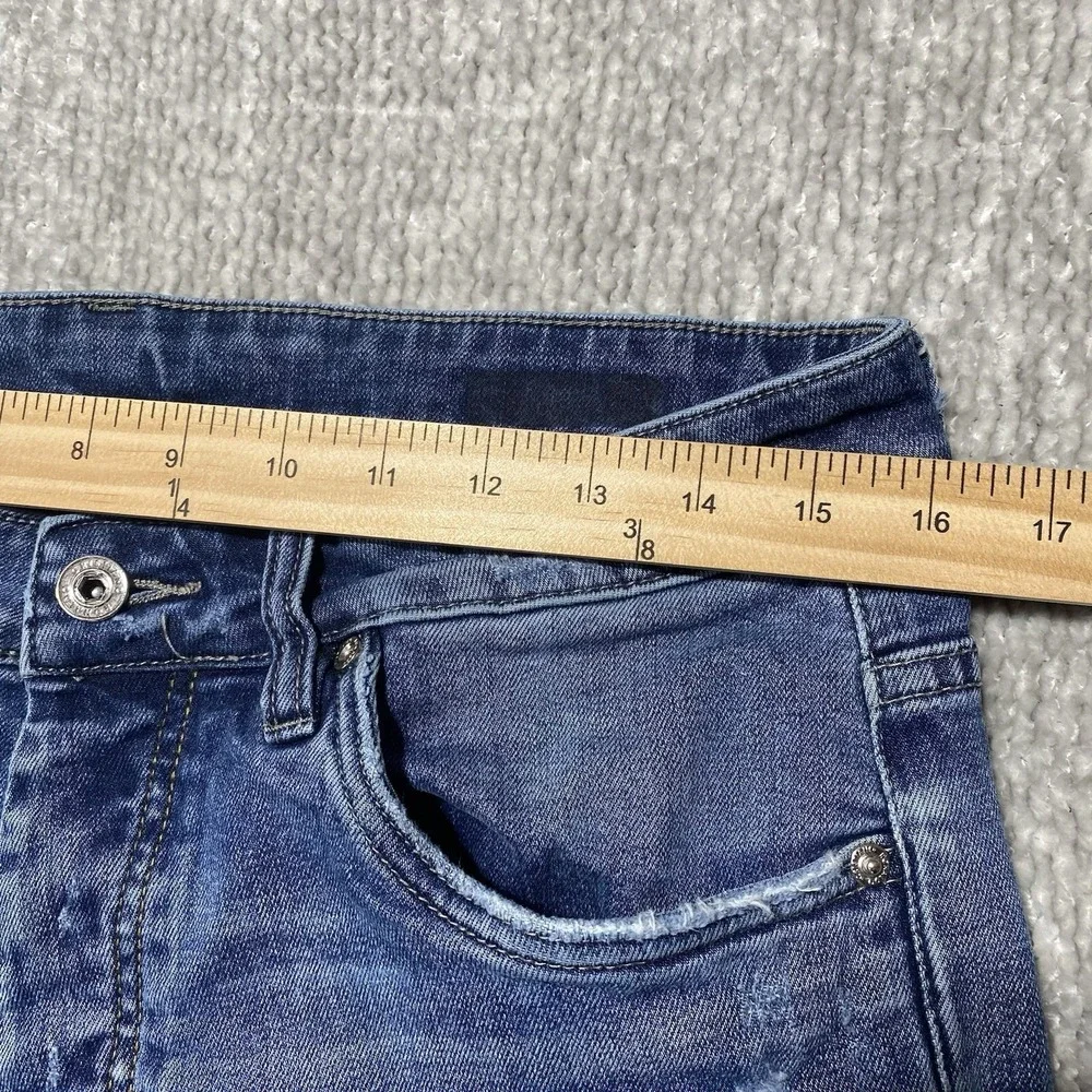 CR7 Cristiano Ronaldo Mens Distressed Blue Denim Tapered Jeans 32x30 Button‎ Fly